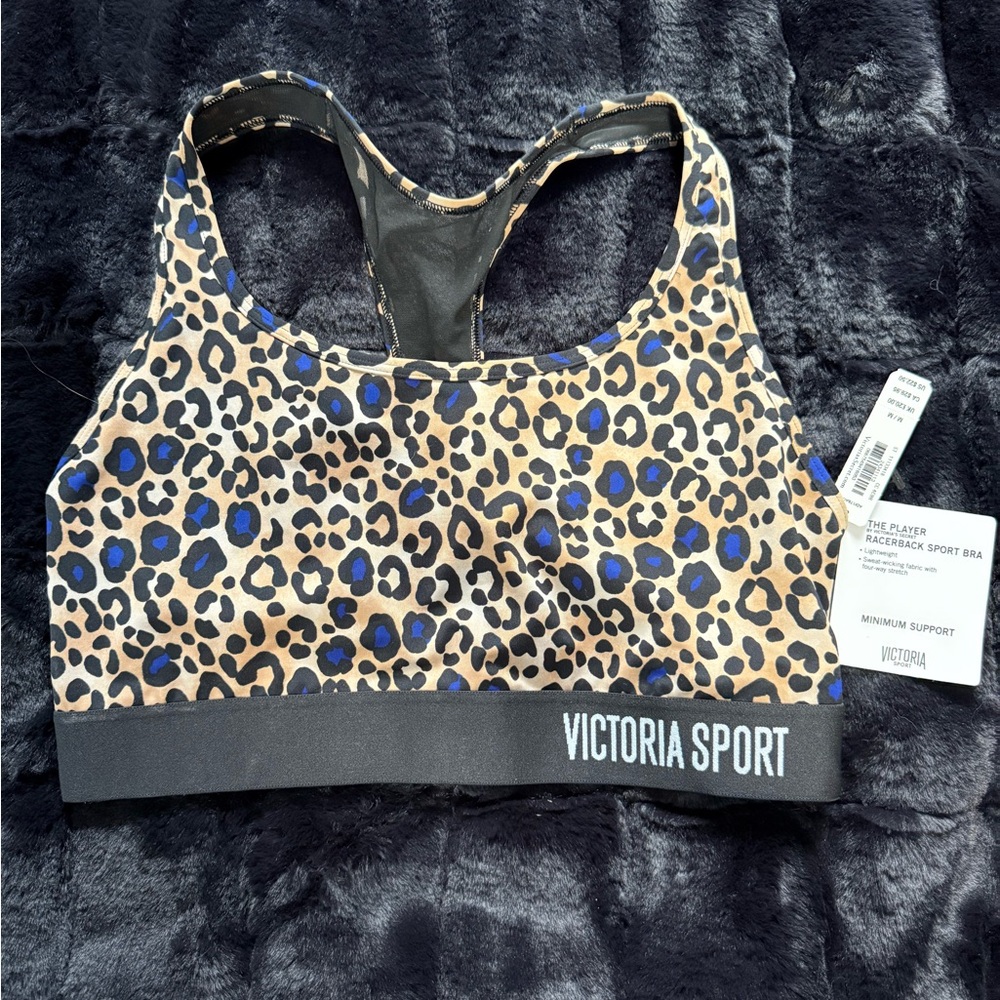 Victoria's Secret Leopard Print Sports Bra - Black, Tan, and Blue